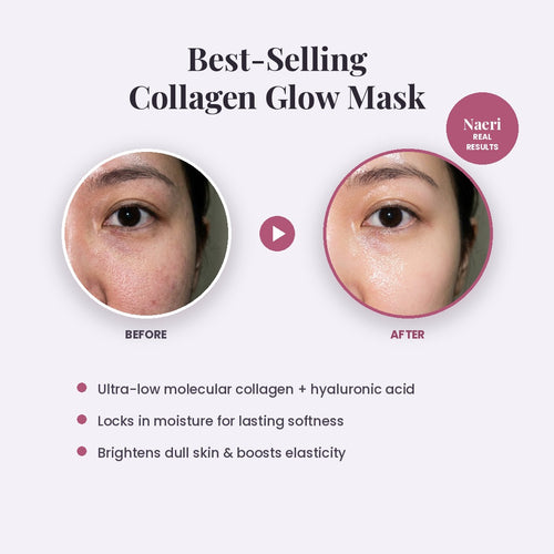 Best-selling collagen glow mask before and after